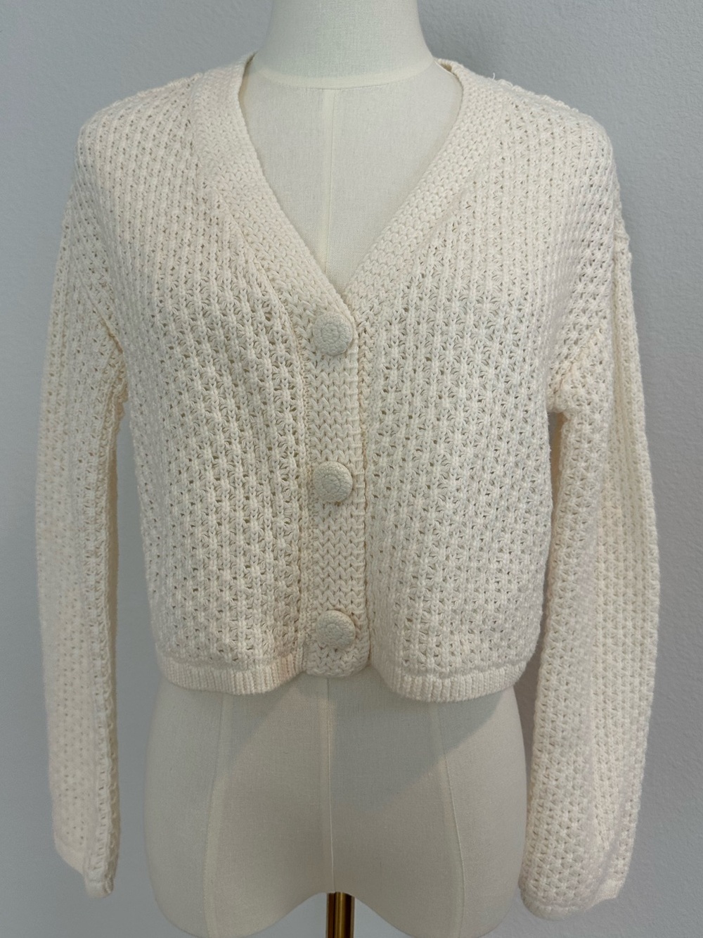Cream Cropped Knit Button-Front Sweater Cardigan